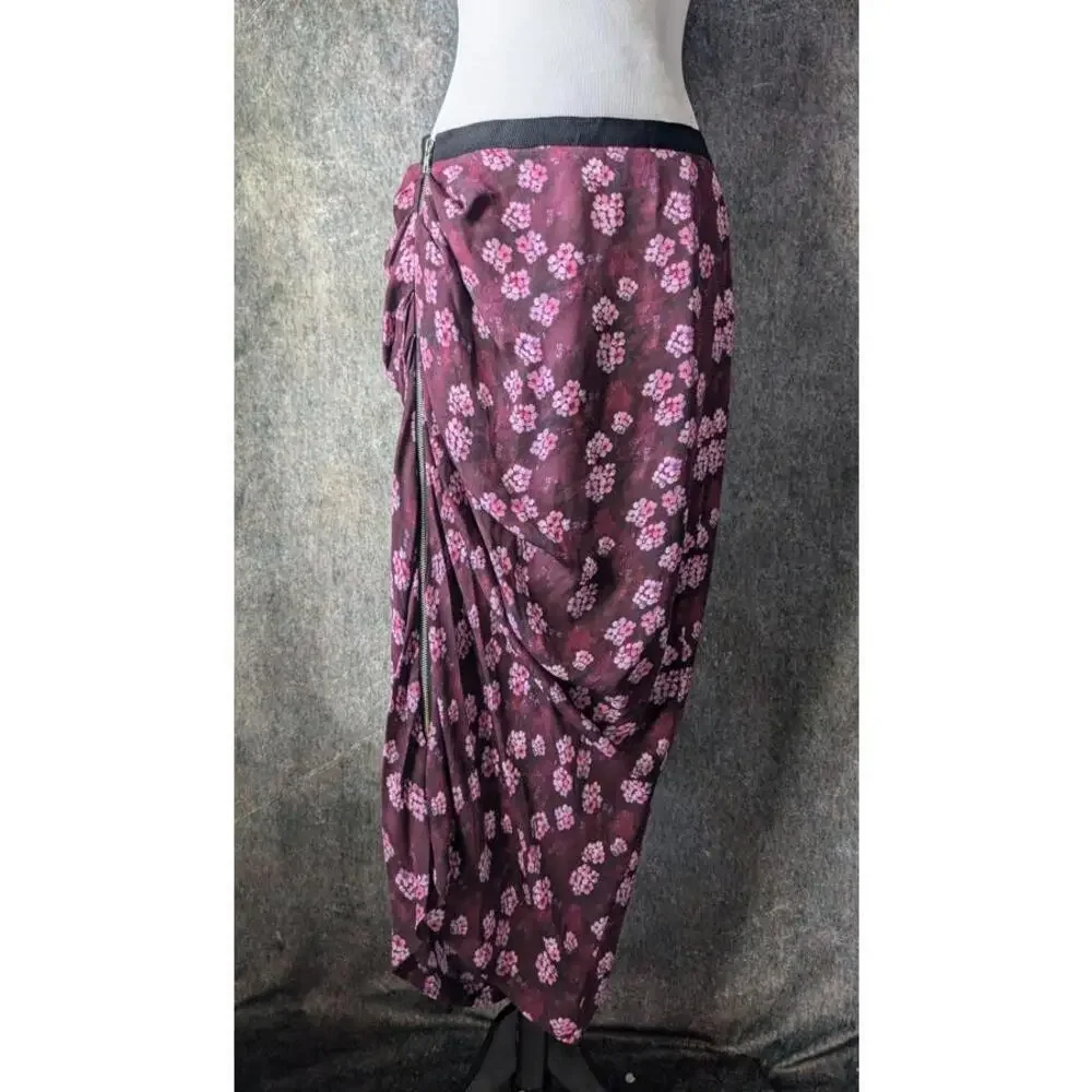 Draped Silk Ruched Floral Cherry Blossoms Band of Outsiders Skirt